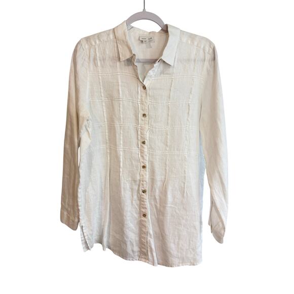 J.Jill Tops - J. Jill 100% Linen Blouse Size Medium White Button Top Shirt Neutral Blouse